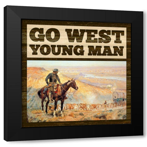 Western - Go West Young Man Black Modern Wood Framed Art Print with Double Matting by BG Studio