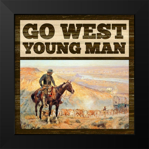 Western - Go West Young Man Black Modern Wood Framed Art Print by BG Studio