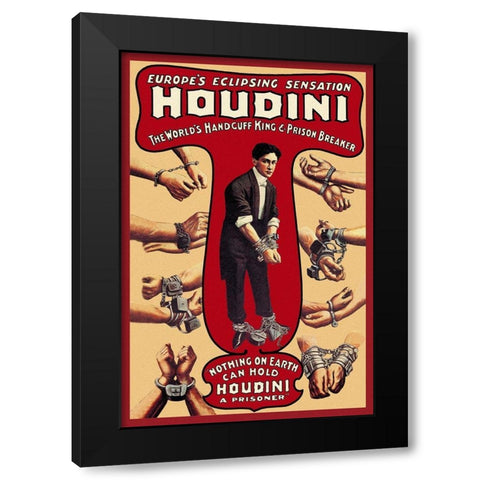 Magicians: Houdini: The Worlds Handcuff King and Prison Breaker Black Modern Wood Framed Art Print with Double Matting by Russel and Morgan