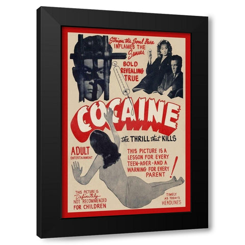 Vintage Vices: Cocaine: The Thrill the Kills Black Modern Wood Framed Art Print by Vintage Vices