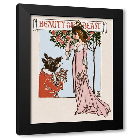 Beauty and the Beast Title Page Black Modern Wood Framed Art Print with Double Matting by Crane, Walter