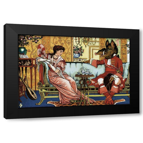 Beauty and the Beast  - The Courtship Black Modern Wood Framed Art Print with Double Matting by Crane, Walter