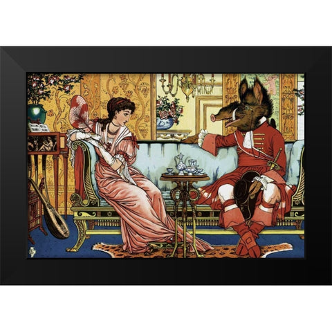 Beauty and the Beast  - The Courtship Black Modern Wood Framed Art Print by Crane, Walter