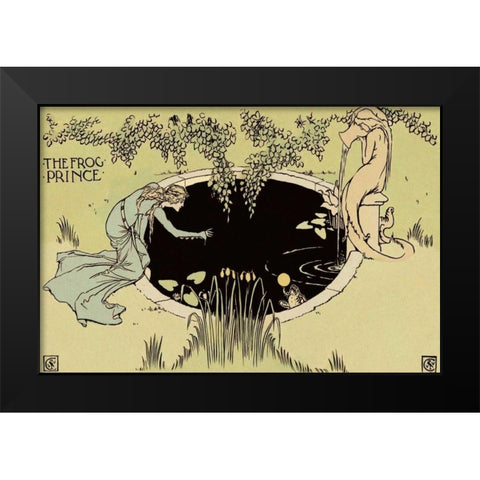 Frog Prince - The Fountain Black Modern Wood Framed Art Print by Crane, Walter