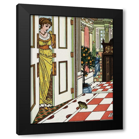 Frog Prince - Greeting the Frog Black Modern Wood Framed Art Print with Double Matting by Crane, Walter