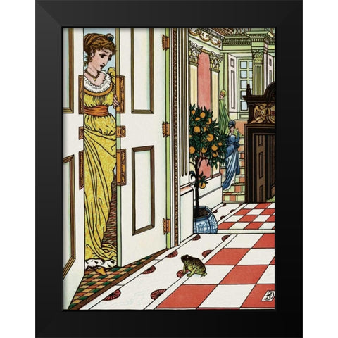 Frog Prince - Greeting the Frog Black Modern Wood Framed Art Print by Crane, Walter