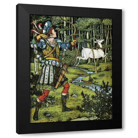Hind in the Wood - The Archer Black Modern Wood Framed Art Print by Crane, Walter