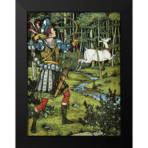 Hind in the Wood - The Archer Black Modern Wood Framed Art Print by Crane, Walter