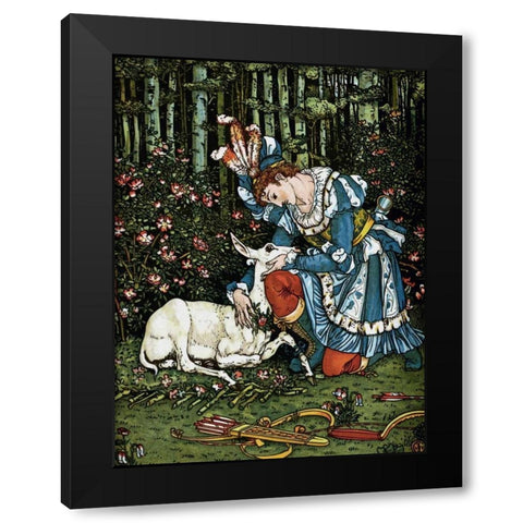 Hind in the Wood - In the Forest Black Modern Wood Framed Art Print with Double Matting by Crane, Walter