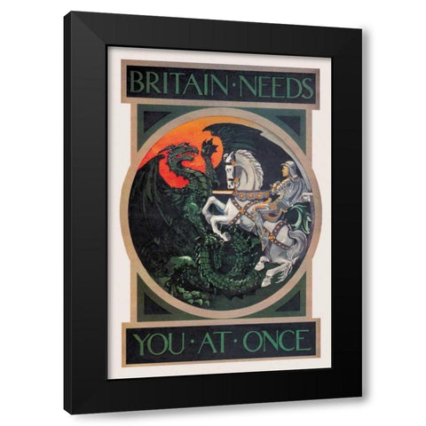 WWI: Britain Needs You at Once Black Modern Wood Framed Art Print by Anonymous