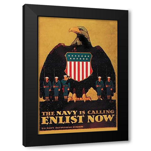 WWI: Navy is Calling: Enlist Now Black Modern Wood Framed Art Print with Double Matting by Britton