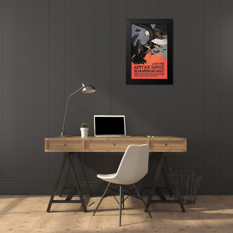 WWI: Join the Army Air Service: Be an American Eagle! Black Modern Wood Framed Art Print by Bull, Charles Livingston