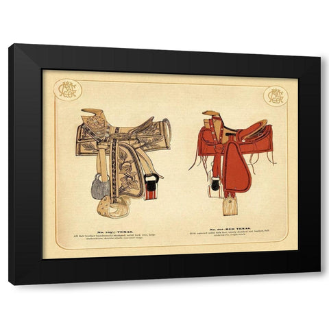 Saddles and Tack: Texas and Red Texas Saddles Black Modern Wood Framed Art Print by Unknown