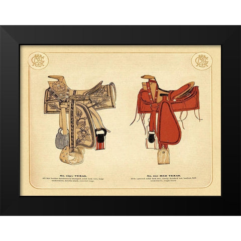 Saddles and Tack: Texas and Red Texas Saddles Black Modern Wood Framed Art Print by Unknown