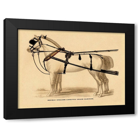 Saddles and Tack: Double English Long-Tug Coach,Sport,Competition,Sports,Play,win,score Harness Black Modern Wood Framed Art Print by Unknown
