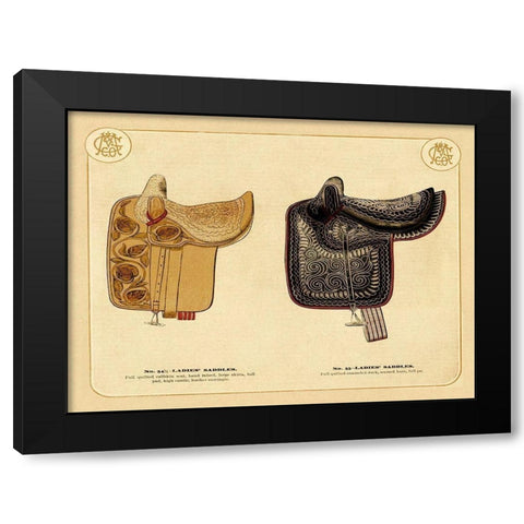 Saddles and Tack: Ladies Saddles #3 Black Modern Wood Framed Art Print by Unknown