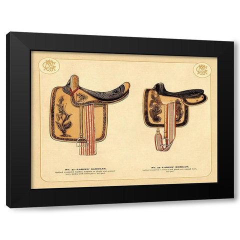 Saddles and Tack: Ladies Saddles #4 Black Modern Wood Framed Art Print with Double Matting by Unknown