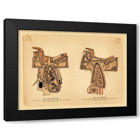 Saddles and Tack: Texas Saddles Black Modern Wood Framed Art Print with Double Matting by Unknown