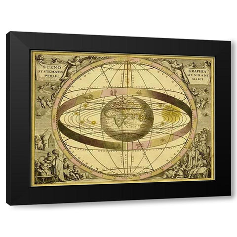 Maps of the Heavens: Sceno Systematis Ptolemaici Black Modern Wood Framed Art Print by Cellarius, Andreas