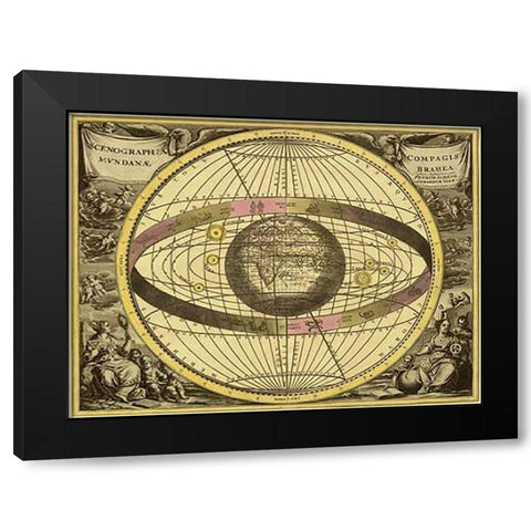 Maps of the Heavens: Scenographia Compagis Mundanae Brahea Black Modern Wood Framed Art Print by Cellarius, Andreas
