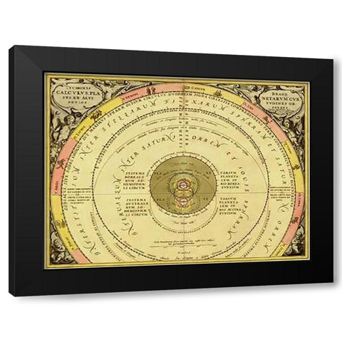 Maps of the Heavens: Tychonis Brahe Calculus PlanetaMaps Black Modern Wood Framed Art Print with Double Matting by Cellarius, Andreas