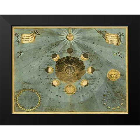 Maps of the Heavens: Phases Luna Black Modern Wood Framed Art Print by Cellarius, Andreas