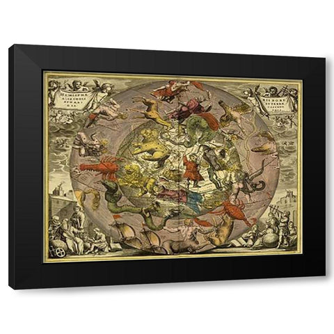 Maps of the Heavens: Hemisphaeriibore Alis Coelietterrae Black Modern Wood Framed Art Print with Double Matting by Cellarius, Andreas