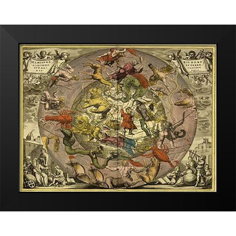 Maps of the Heavens: Hemisphaeriibore Alis Coelietterrae Black Modern Wood Framed Art Print by Cellarius, Andreas