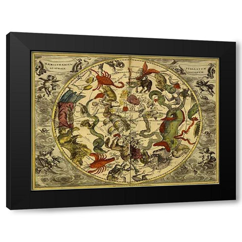 Maps of the Heavens: Haemisphaerium Stellatum Australe Antiquum Black Modern Wood Framed Art Print by Cellarius, Andreas
