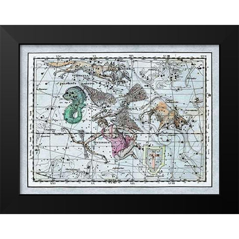 Maps of the Heavens: Aquila - Jupiters Eagle Black Modern Wood Framed Art Print by Jamieson, Alexander