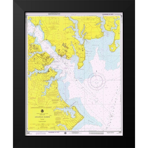 Nautical Chart - Annapolis Harbor ca. 1975 Black Modern Wood Framed Art Print by NOAA Historical Map and Chart Collection