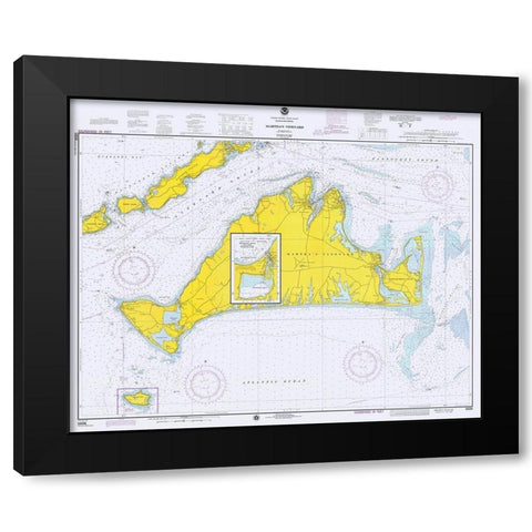 Nautical Chart - Marthas Vineyard ca. 1975 Black Modern Wood Framed Art Print with Double Matting by NOAA Historical Map and Chart Collection