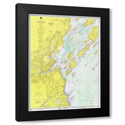 Nautical Chart - Portland Harbor and Vicinity ca. 1974 Black Modern Wood Framed Art Print with Double Matting by NOAA Historical Map and Chart Collection