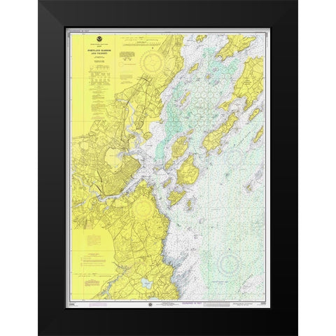 Nautical Chart - Portland Harbor and Vicinity ca. 1974 Black Modern Wood Framed Art Print by NOAA Historical Map and Chart Collection