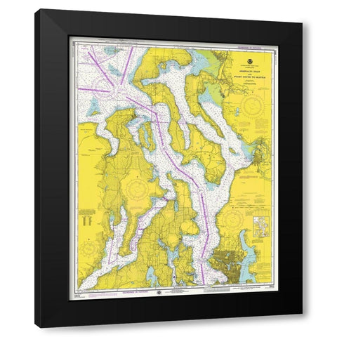 Nautical Chart - Admiralty Inlet and Puget Sound to Seattle ca. 1975 Black Modern Wood Framed Art Print by NOAA Historical Map and Chart Collection