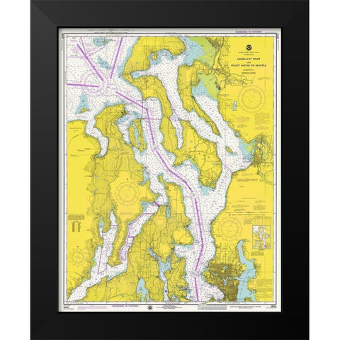 Nautical Chart - Admiralty Inlet and Puget Sound to Seattle ca. 1975 Black Modern Wood Framed Art Print by NOAA Historical Map and Chart Collection