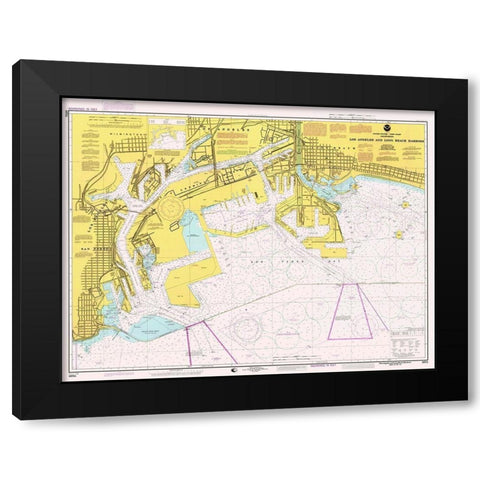 Nautical Chart - Los Angeles and Long Beach Harbors ca. 1998 Black Modern Wood Framed Art Print with Double Matting by NOAA Historical Map and Chart Collection