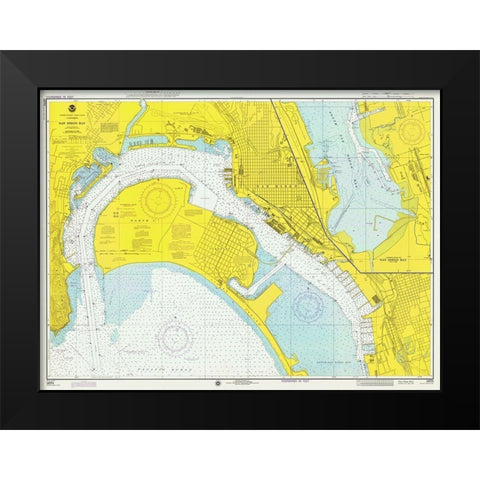 Nautical Chart - San Diego Bay ca. 1974 Black Modern Wood Framed Art Print by NOAA Historical Map and Chart Collection