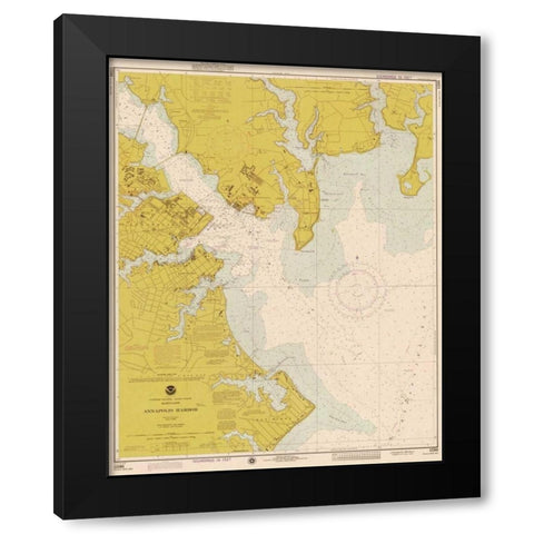 Nautical Chart - Annapolis Harbor ca. 1975 - Sepia Tinted Black Modern Wood Framed Art Print with Double Matting by NOAA Historical Map-Chart