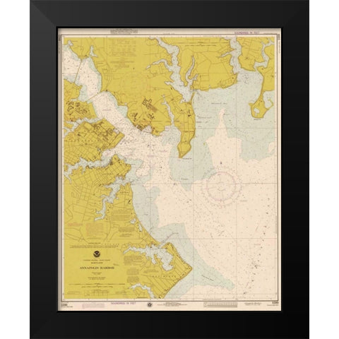 Nautical Chart - Annapolis Harbor ca. 1975 - Sepia Tinted Black Modern Wood Framed Art Print by NOAA Historical Map-Chart