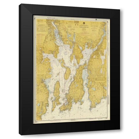 Nautical Chart - Narragansett Bay ca. 1975 - Sepia Tinted Black Modern Wood Framed Art Print with Double Matting by NOAA Historical Map and Chart Collection