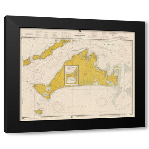 Nautical Chart - Marthas Vineyard ca. 1975 - Sepia Tinted Black Modern Wood Framed Art Print with Double Matting by NOAA Historical Map and Chart Collection