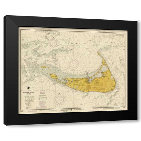 Nautical Chart - Nantucket Island ca. 1975 - Sepia Tinted Black Modern Wood Framed Art Print with Double Matting by NOAA Historical Map-Chart
