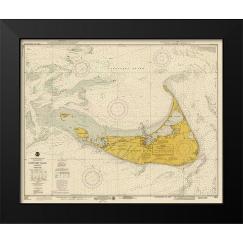 Nautical Chart - Nantucket Island ca. 1975 - Sepia Tinted Black Modern Wood Framed Art Print by NOAA Historical Map-Chart