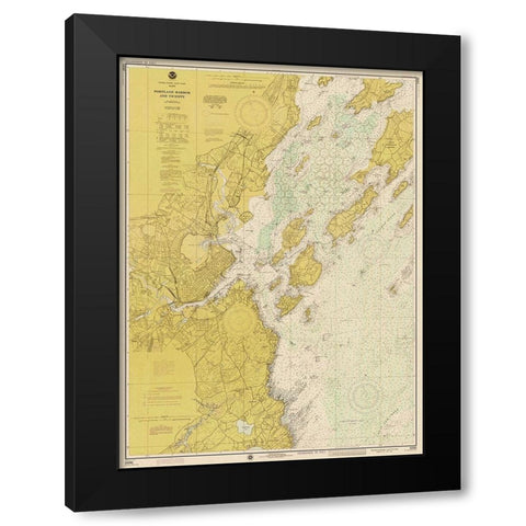 Nautical Chart - Portland Harbor and Vicinity ca. 1974 - Sepia Tinted Black Modern Wood Framed Art Print by NOAA Historical Map and Chart Collection