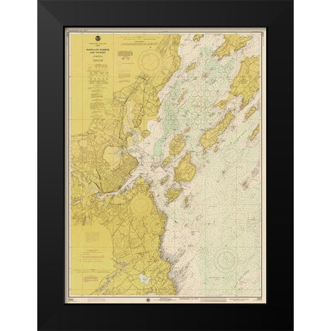 Nautical Chart - Portland Harbor and Vicinity ca. 1974 - Sepia Tinted Black Modern Wood Framed Art Print by NOAA Historical Map and Chart Collection