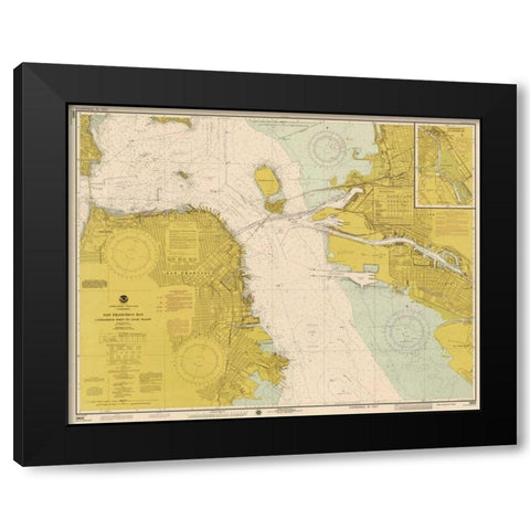 Nautical Chart - San Francisco Bay ca. 1975 - Sepia Tinted Black Modern Wood Framed Art Print with Double Matting by NOAA Historical Map-Chart