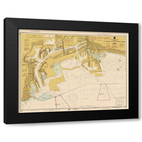 Nautical Chart - Los Angeles and Long Beach Harbors ca. 1998 - Sepia Tinted Black Modern Wood Framed Art Print with Double Matting by NOAA Historical Map and Chart Collection