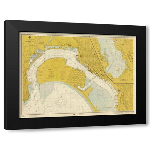 Nautical Chart - San Diego Bay ca. 1974 - Sepia Tinted Black Modern Wood Framed Art Print with Double Matting by NOAA Historical Map and Chart Collection