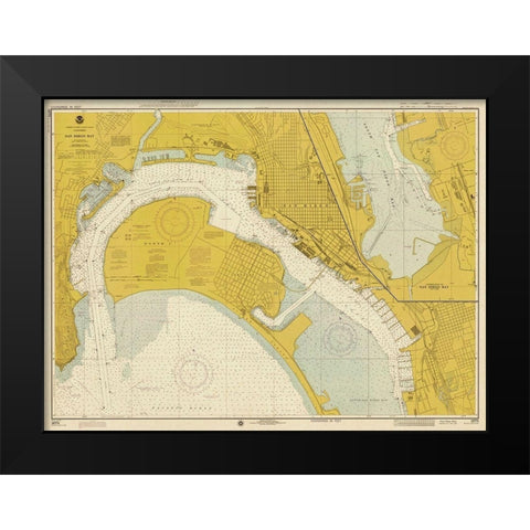 Nautical Chart - San Diego Bay ca. 1974 - Sepia Tinted Black Modern Wood Framed Art Print by NOAA Historical Map and Chart Collection
